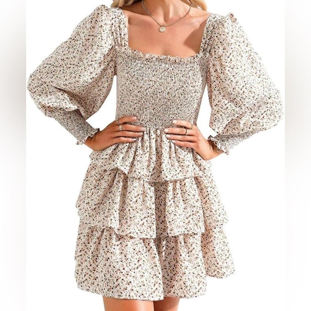 Black and White Ruffled Tiered Sundress with Bishop Sleeves